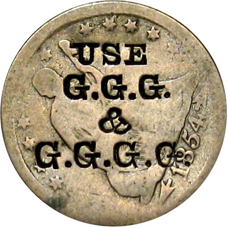 370  -  USE / G.G.G. / & / G.G.G.G on the obverse of an 1854 Quarter  Raw EF