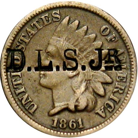 414  -  D. L. S. Jr on obverse of 1861 Cent  Raw VF
