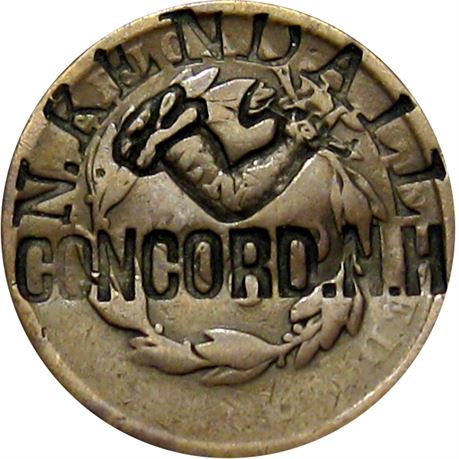 382  -  N. KENDALL / (arm & hammer) / CONCORD. N.H. on 1837 Cent  Raw EF