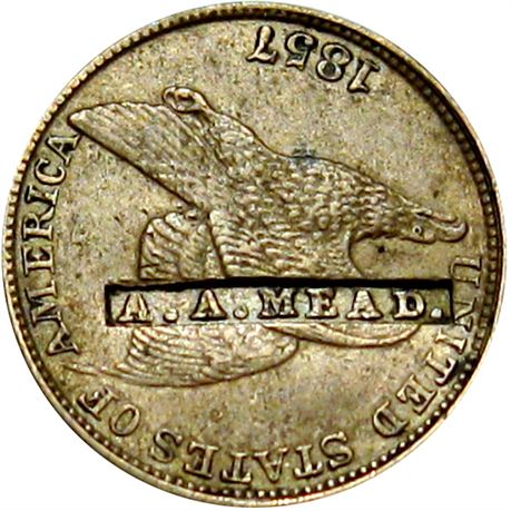 389  -  A. A. MEAD. on obverse of 1857 Cent in a raised letter punch  Raw EF