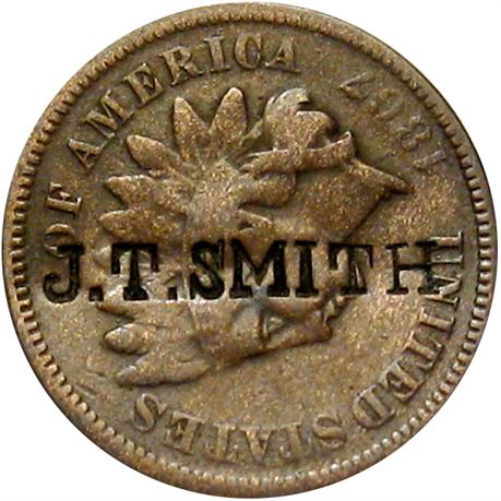 425  -  J. T. SMITH on the obverse of an 1867 Cent  Raw EF