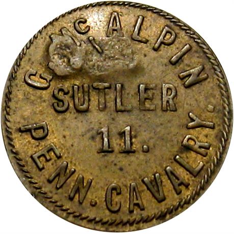 179  -  PA-11b-25Bc R8 Raw AU 11th Pennsylvania Cavalry Civil War Sutler token