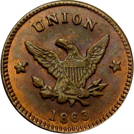 221  -  MI035A-1a R8 Raw UNC Details Almont Michigan Civil War token