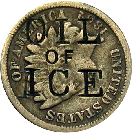 399  -  OIL / OF / ICE on the obverse of an 1862 Cent  Raw VF