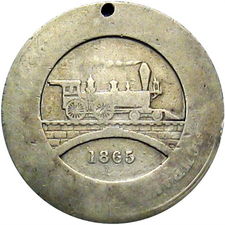 1055  -  1865 Steam Train Silver Medal Raw VG Details Chicago, Burlington Quincy