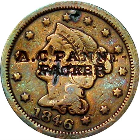 402  -  A. C. PANNE - / PACKER on obverse of 1846 Cent  Raw VF