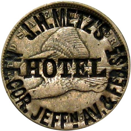 390  -  J. H. METZ'S HOTEL N. E. COR. JEFFn AV. & ED. St. on 1858 Cent Raw EF