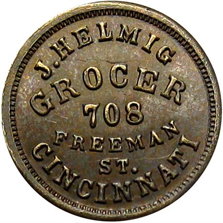 273  -  OH165BS-3b R9 Raw MS62 Brass Cincinnati Ohio Civil War token