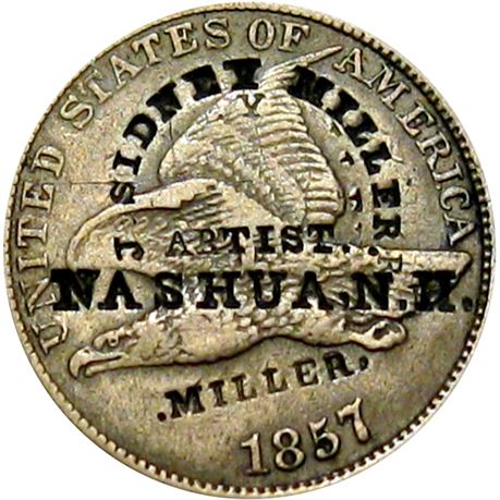 391  -  J. SIDNEY MILLER. / ARTIST. / NASHUA, N.H. on 1857 Cent  Raw VF