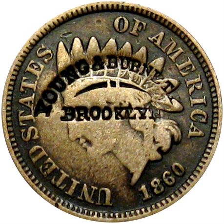 466  -  YOUNG & BURNETT / BROOKLYN on both sides of an 1860 Cent  Raw VF