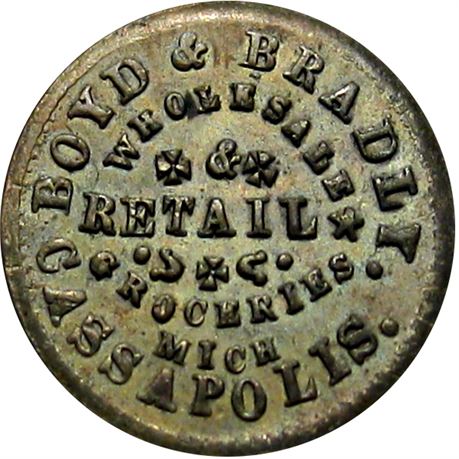 223  -  MI135A-1a R8 Raw EF+ Primitive Cassopolis Michigan Civil War token