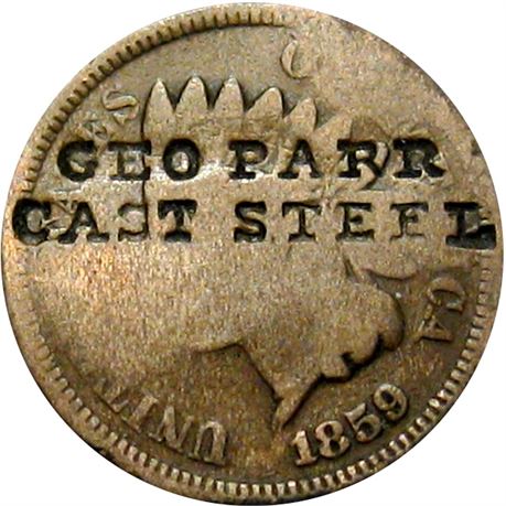 405  -  GEO PARR / CAST STEEL on each side of 1859 Cent  Raw VF