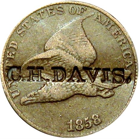 353  -  G. H. DAVIS. on obverse of 1858 Flying Eagle Cent  Raw EF