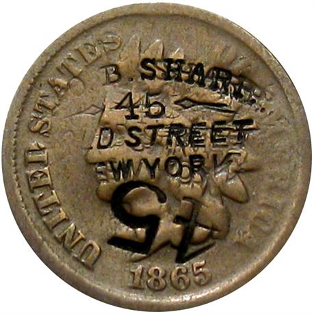 413  -  (GE)O. B. SHARP -45- (G)OLD STREET (N)EW YORK 45 on 1865 Cent Raw FINE