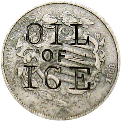 400  -  OIL / OF / ICE on the obverse of an 1868 Nickel  Raw VF