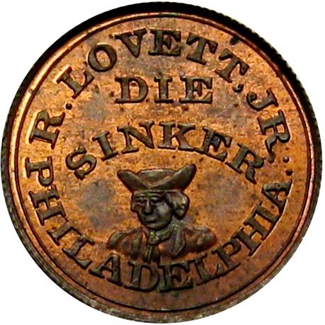864  -  MILLER PA 349A  Raw MS63 Robert Lovett Philadelphia Merchant token