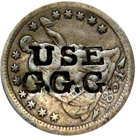 369  -  USE / G.G.G. on the obverse of an 1854 Half Dime  Raw VF