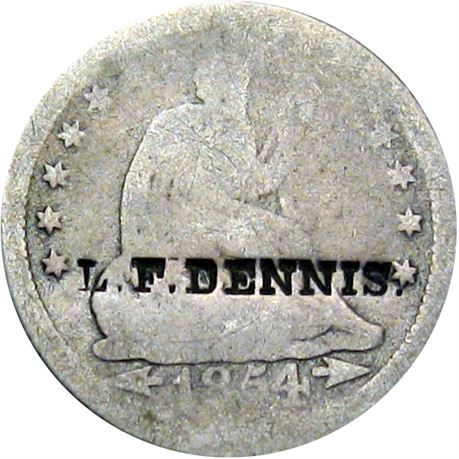 355  -  L. F. DENNIS on obverse of 1854 Quarter  Raw VF