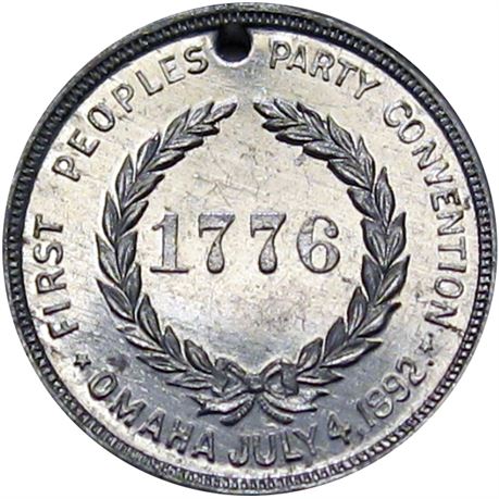 962  -  JBW 1892-3 AL  Raw MS62 James Weaver Political Campaign token