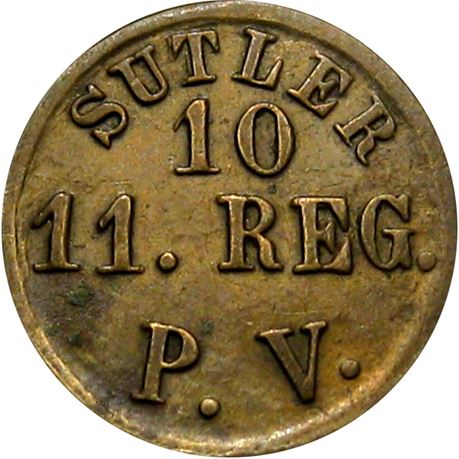 180  -  PA-11c-10B R9 Raw VF 11th Pennsylvania Civil War Sutler token