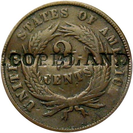 348  -  A. W. COPELAND on both sides of 1865 Two Cent Piece  Raw VF