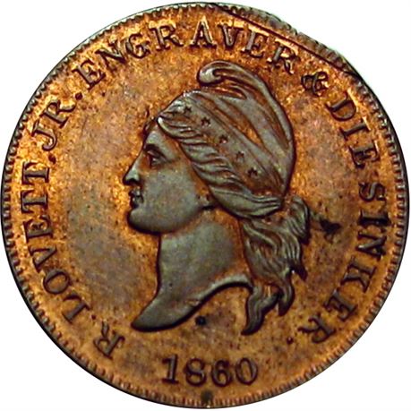 869  -  MILLER PA 353  Raw MS62 Robert Lovett Philadelphia Merchant token