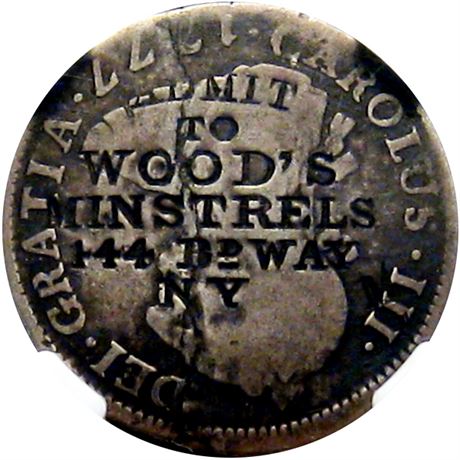 467  -  ADMIT / TO / WOOD'S / MINSTRELS / 444 Bd WAY / NY on 1777 Two Real