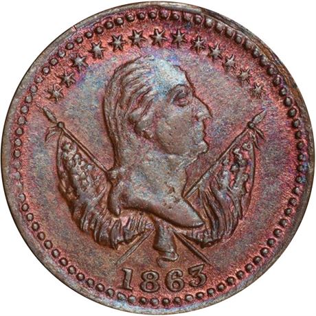 57  -  118/418 a R2 PCGS MS64 BN George Washington Patriotic Civil War token