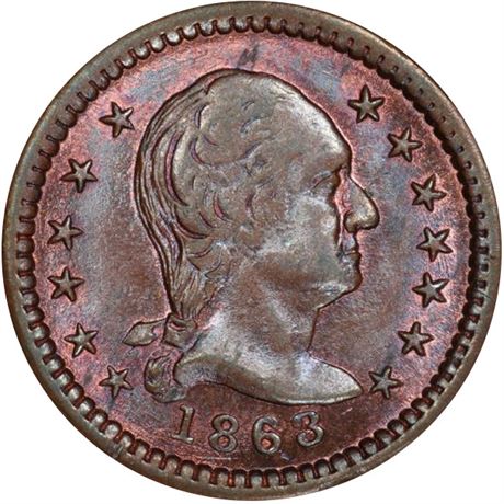 50  -  111/340 a R3 PCGS MS65 BN George Washington Patriotic Civil War token