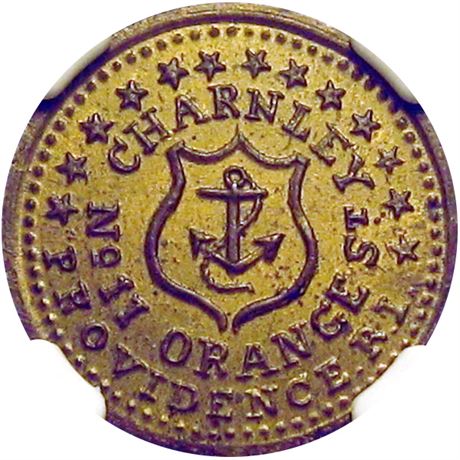 385  -  RI700C-5b R8 NGC MS65 Brass Providence Rhode Island Civil War token