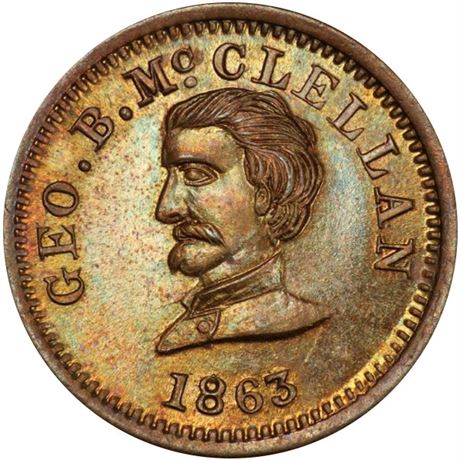 88  -  141/307 b R8 PCGS MS65 BN Brass McClellan Patriotic Civil War token