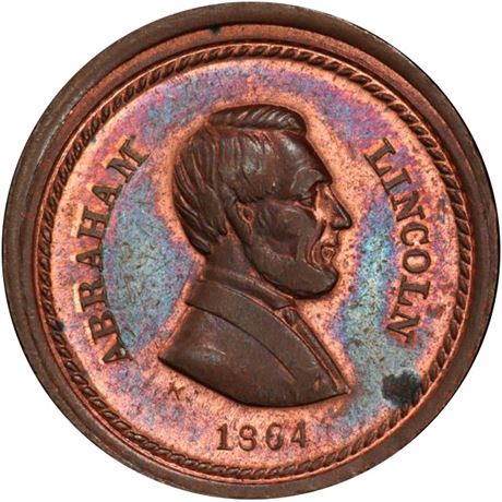 34  -   96/129 a R9 PCGS MS63 RB Abraham Lincoln Patriotic Civil War token