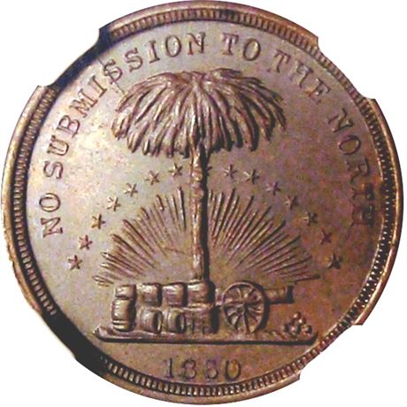 392  -  TN600B- 9a R8 NGC MS64 BN No Submission to the North TN Civil War token