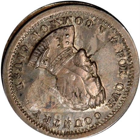 84  -  135/199 fo R10 PCGS MS63 Unique Over Dime Patriotic Civil War token