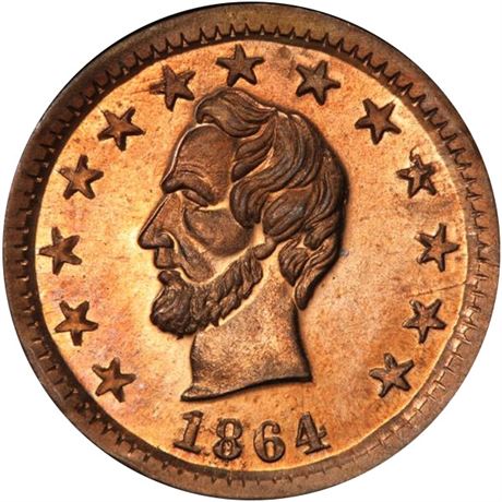 76  -  127/428 d R9 PCGS MS66 Abraham Lincoln Patriotic Civil War token