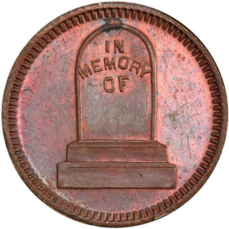 281  -  MI300E-1a R5 PCGS MS64RB Tombstone Eaton Rapids Michigan Civil War token