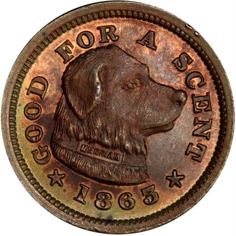 262  -  MA115E-1a R4 PCGS MS64 BN Good For Scent Dog Boston MA Civil War token