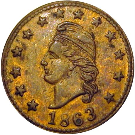3  -    3/373 b R6 NGC AU55 Brass Patriotic Civil War token