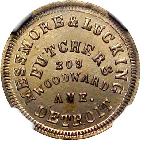 273  -  MI225AY-3d R9 NGC MS65 Copper Nickel Detroit Michigan Civil War token