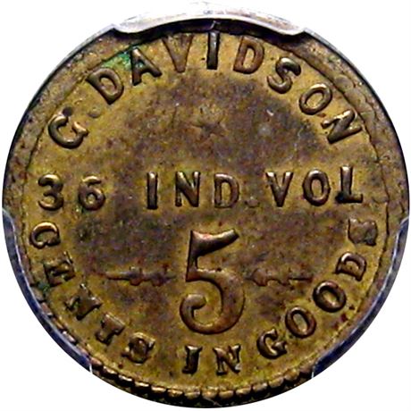 161  -  IN-36-05Ba R8 PCGS AU58 36th Indiana Civil War Sutler token