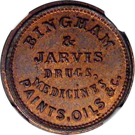 309  -  NY145A-2a R8 NGC MS64 RB Druggist Cooperstown New York Civil War token