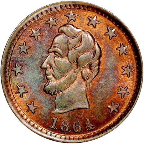 73  -  127/248 a R4 PCGS MS65 RB Abraham Lincoln Patriotic Civil War token