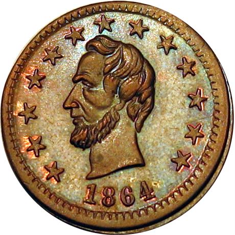 70  -  127/160 a R9 PCGS MS66 BN Abraham Lincoln Patriotic Civil War token