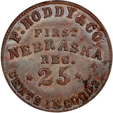 173  -  NT-1-25C R7 PCGS AU58 1st Nebraska Civil War Sutler token