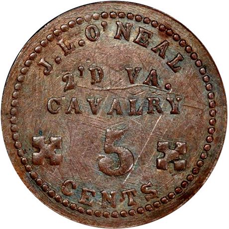 187  -  VA-2a-5C R8 PCGS UNC Details 2nd Virginia Cavalry Civil War Sutler token