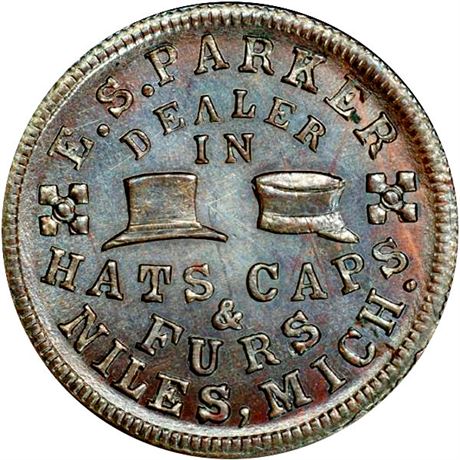 289  -  MI700C-3a R5 PCGS MS65 BN Hats Niles Michigan Civil War token