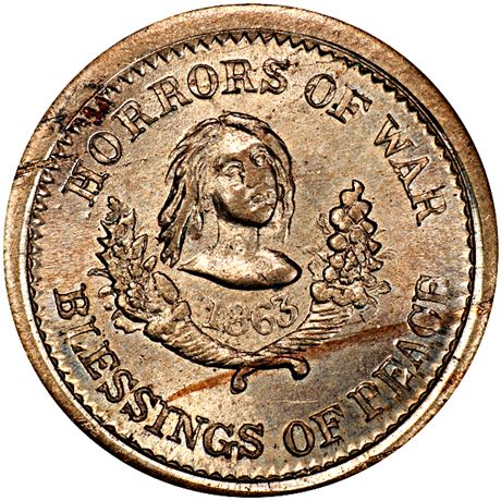 60  -  120/256 d R9 PCGS MS65 George Washington Patriotic Civil War token