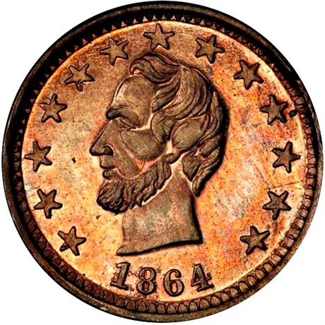 72  -  127/201 d R9 PCGS MS65 Abraham Lincoln Patriotic Civil War token