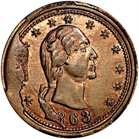 45  -  107/108 d R8 PCGS MS64 George Washington Patriotic Civil War token