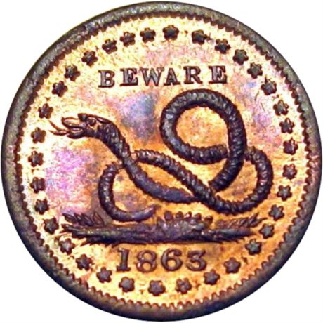 136/397 a Beware Copperhead Snake Patriotic Civil War Token NGC MS65 RB